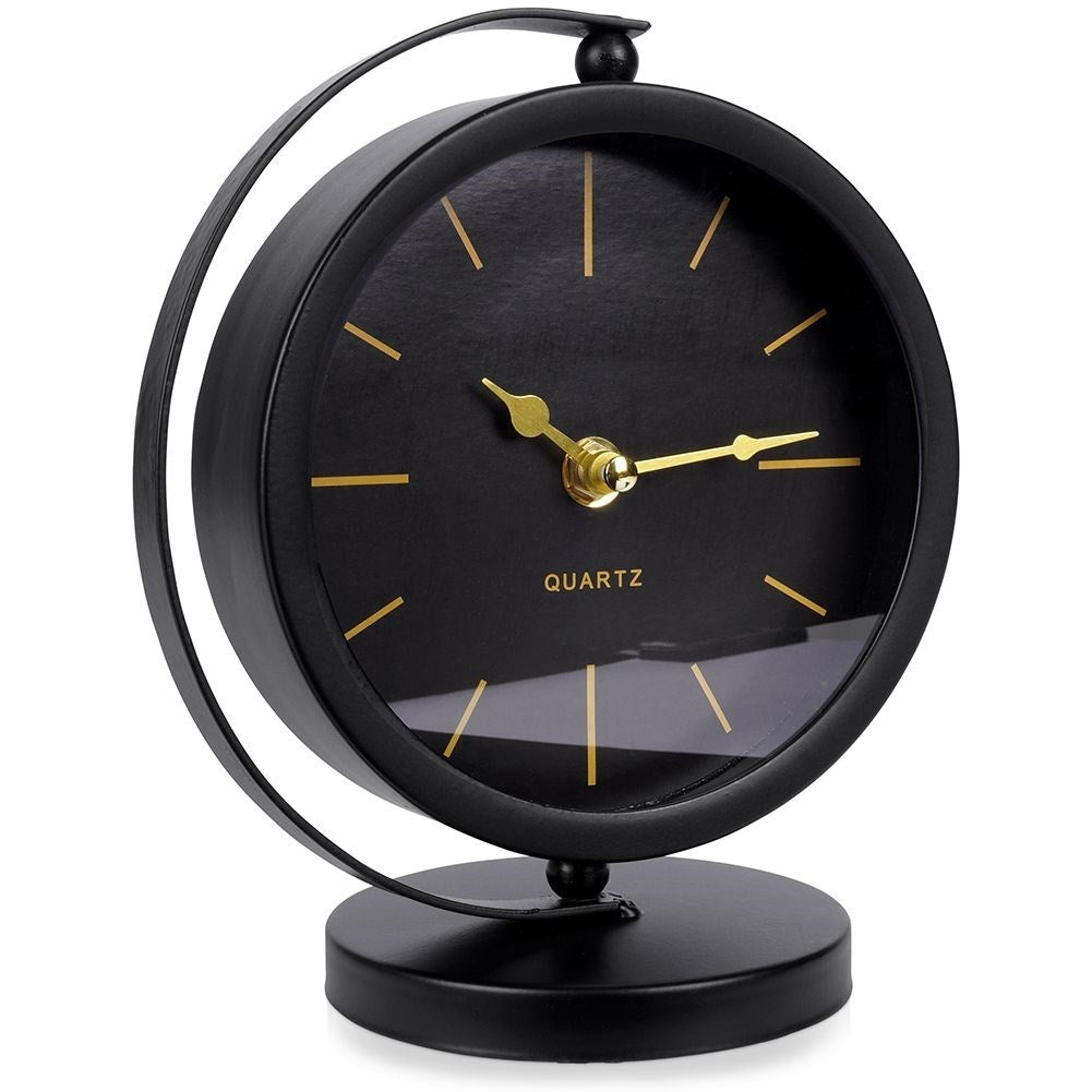 Stylish table clock in black metal for dresser or desk