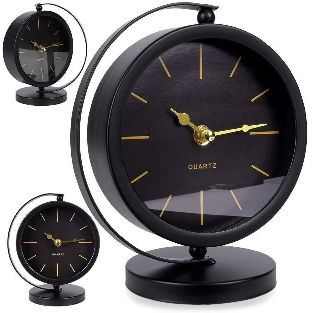 Stylish table clock in black metal for dresser or desk