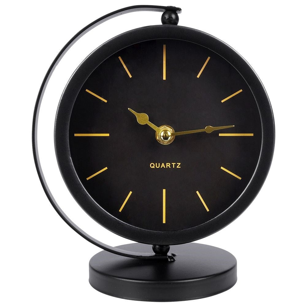 Stylish table clock in black metal for dresser or desk