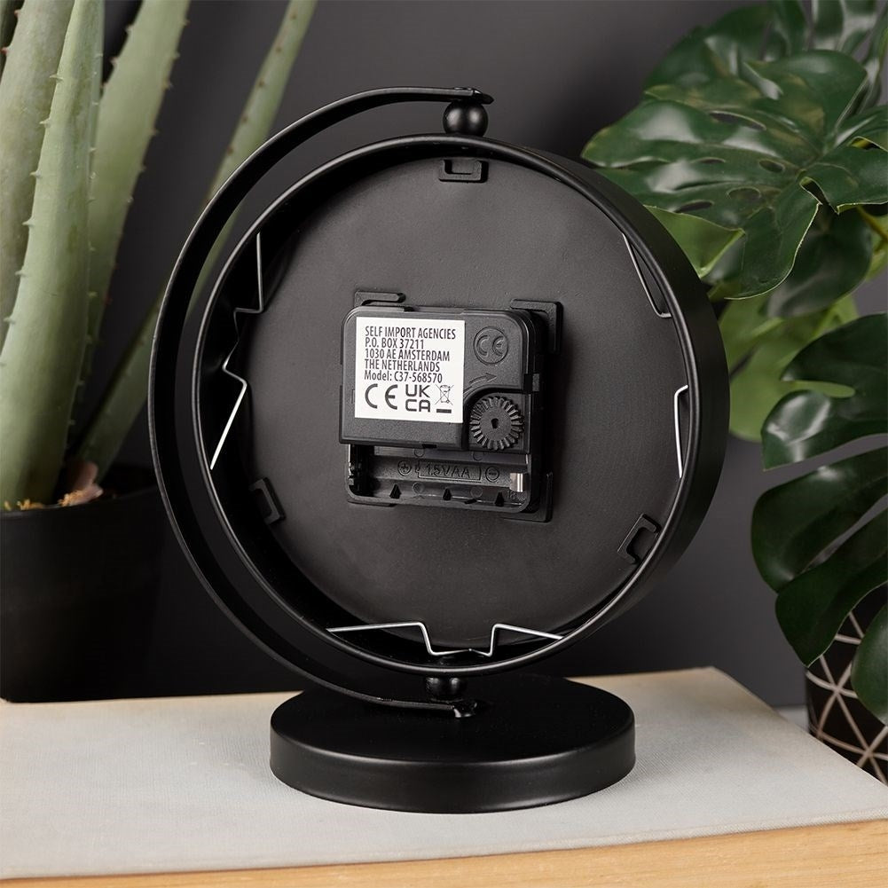 Stylish table clock in black metal for dresser or desk