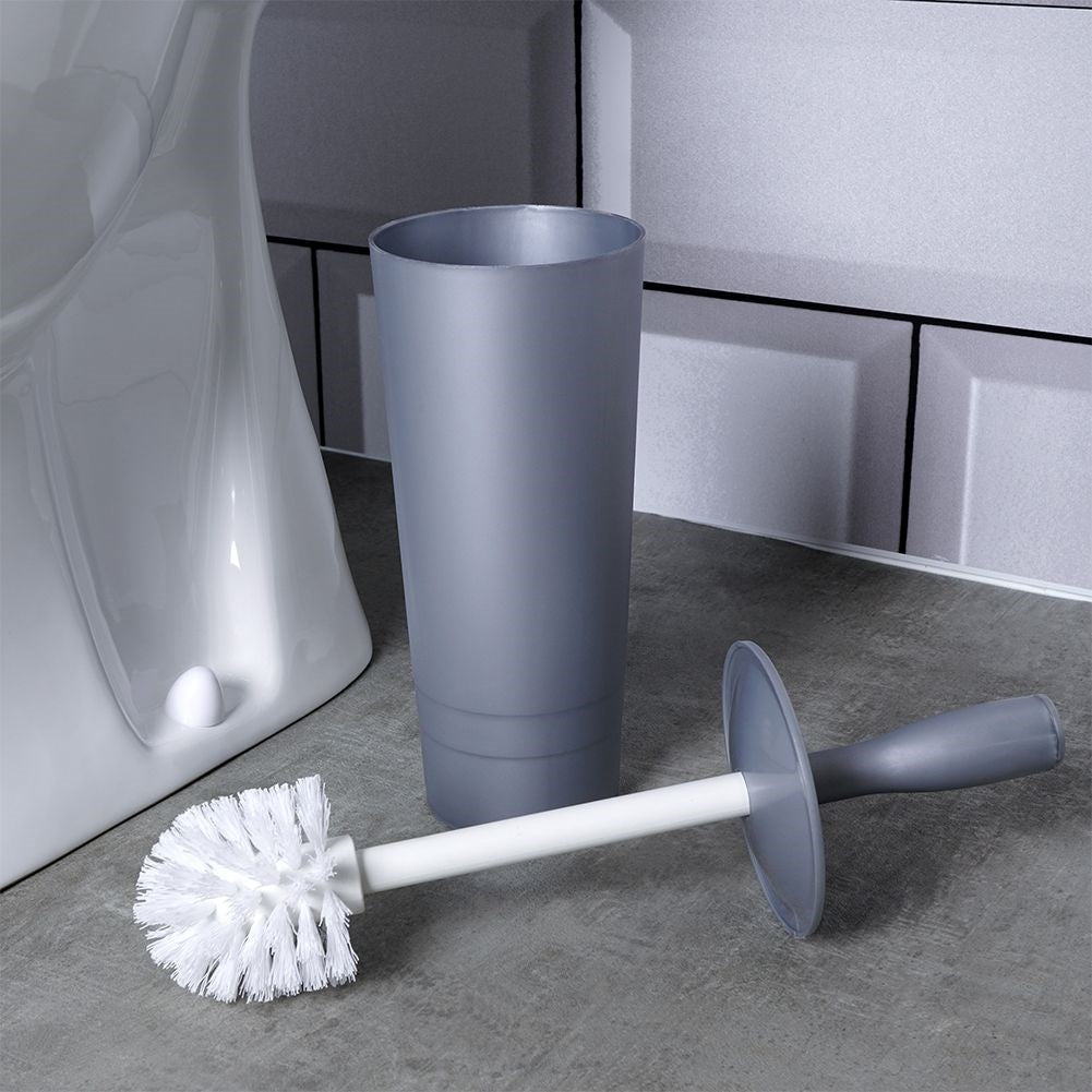Stylish toilet brush with container in gray plastic