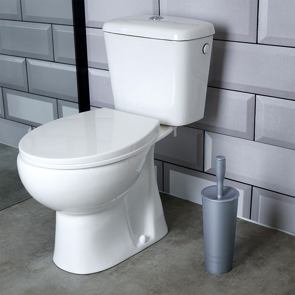 Stylish toilet brush with container in gray plastic