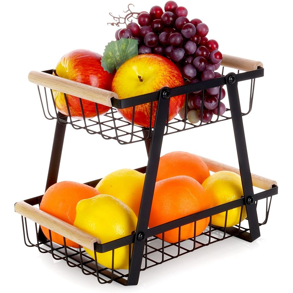 Stylish two-story fruit and vegetable basket in black metal