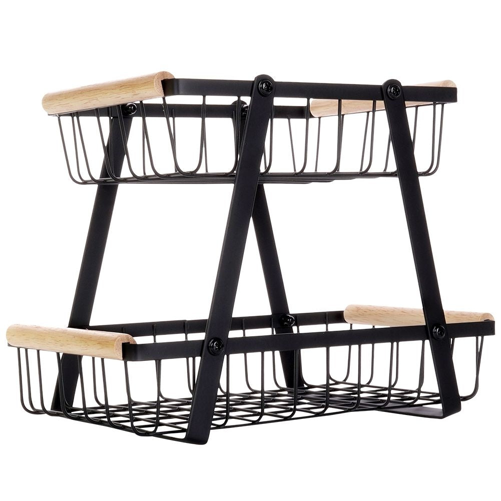 Stylish two-story fruit and vegetable basket in black metal