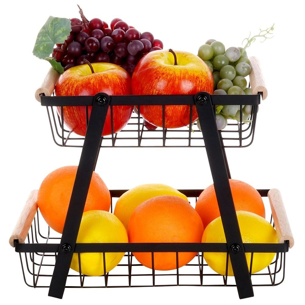 Stylish two-story fruit and vegetable basket in black metal