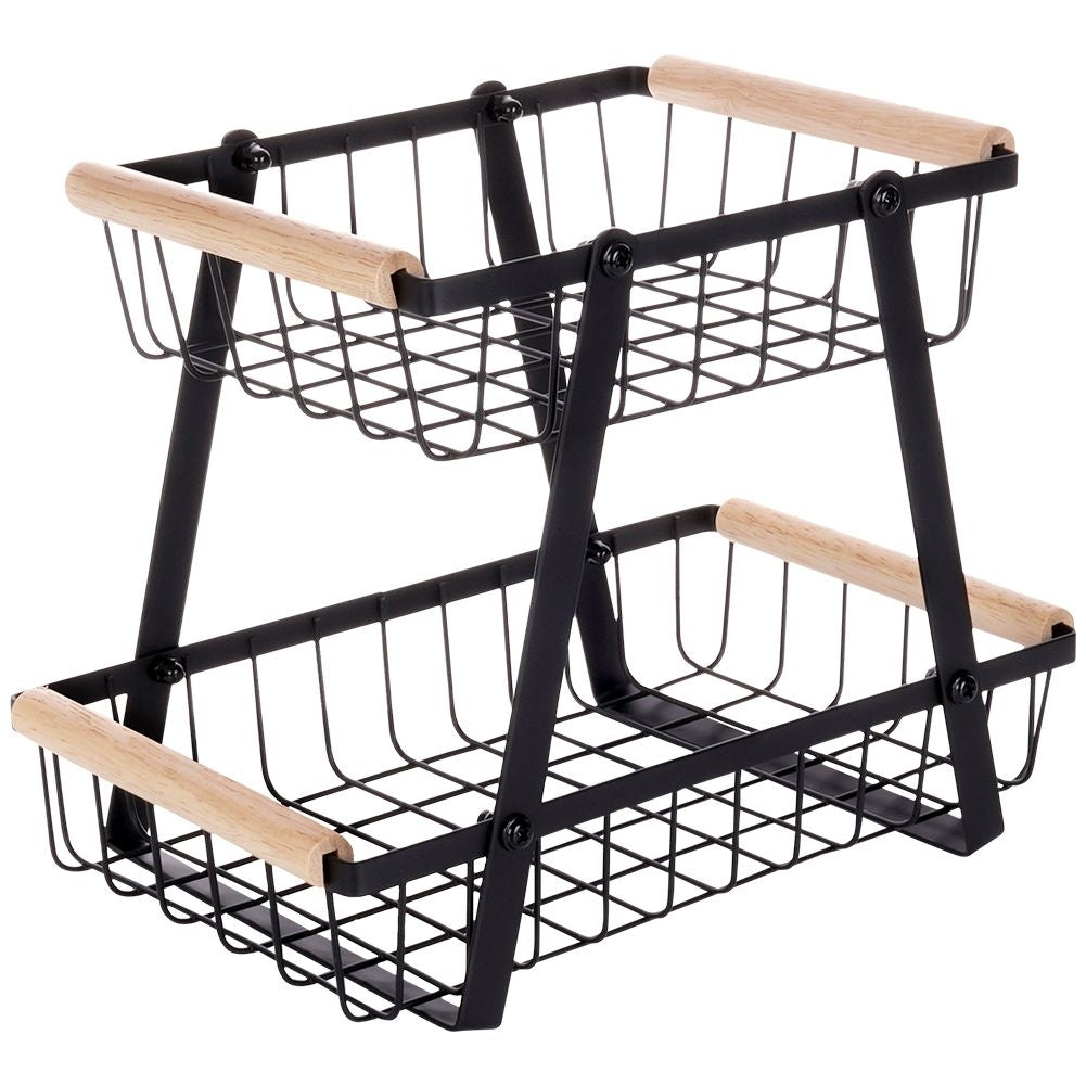 Stylish two-story fruit and vegetable basket in black metal
