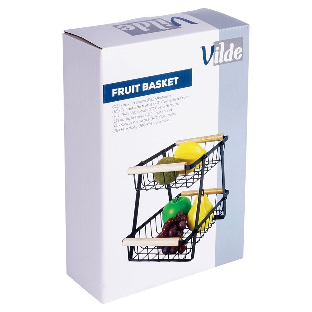 Stylish two-story fruit and vegetable basket in black metal
