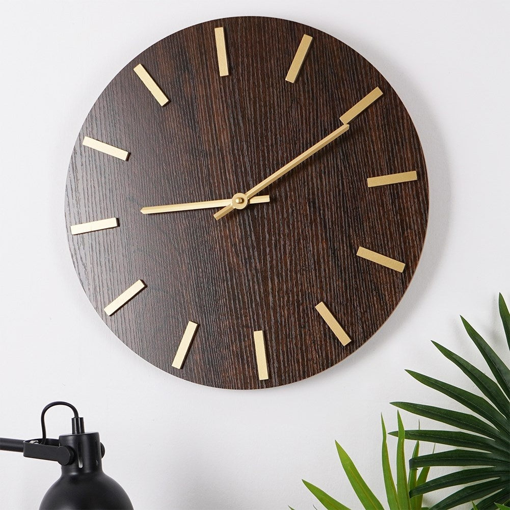 Stylish wall clock 40 cm in MDF and metal, golden