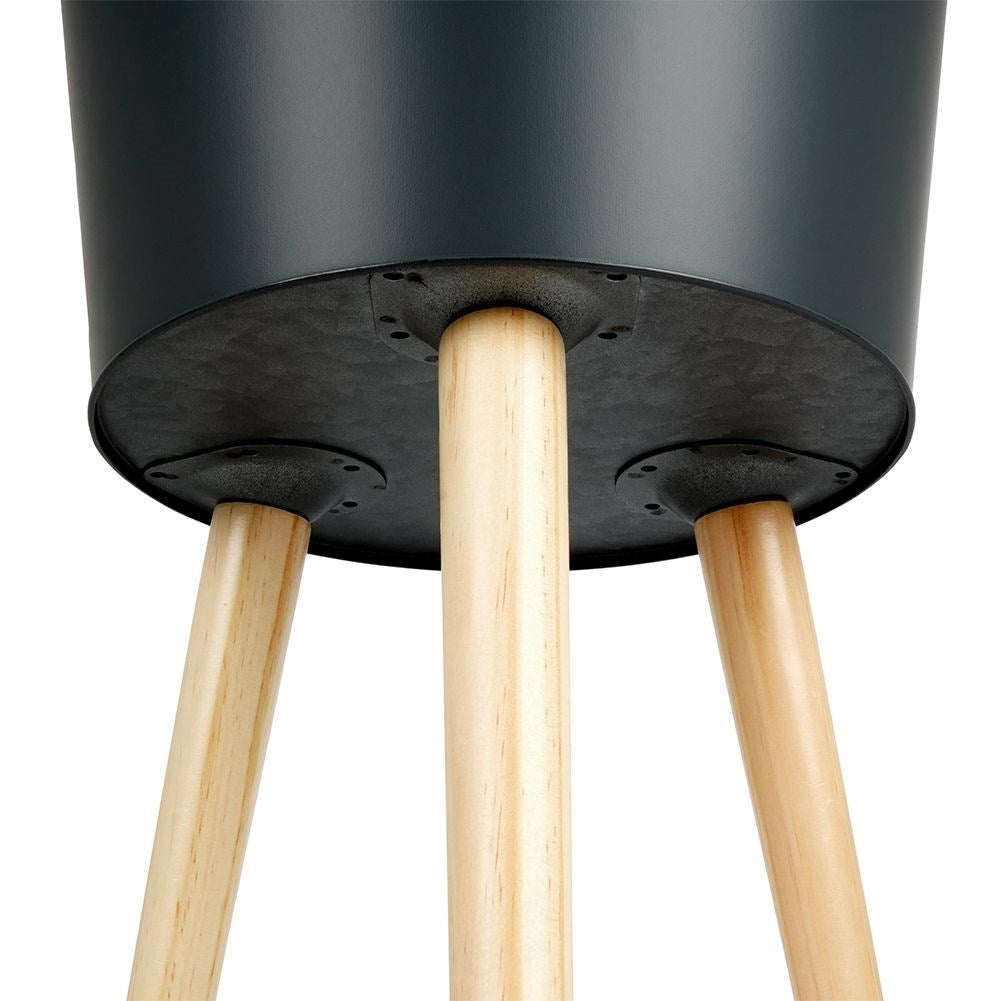 Stylish zinc pot on three legs in graphite color with text