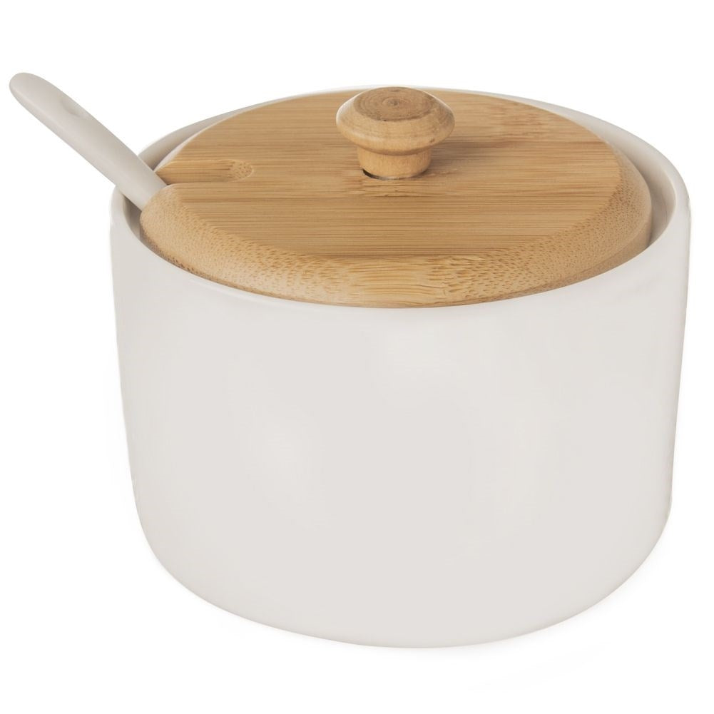 Sugar bowl in porcelain and bamboo - elegant and practical for the kitchen