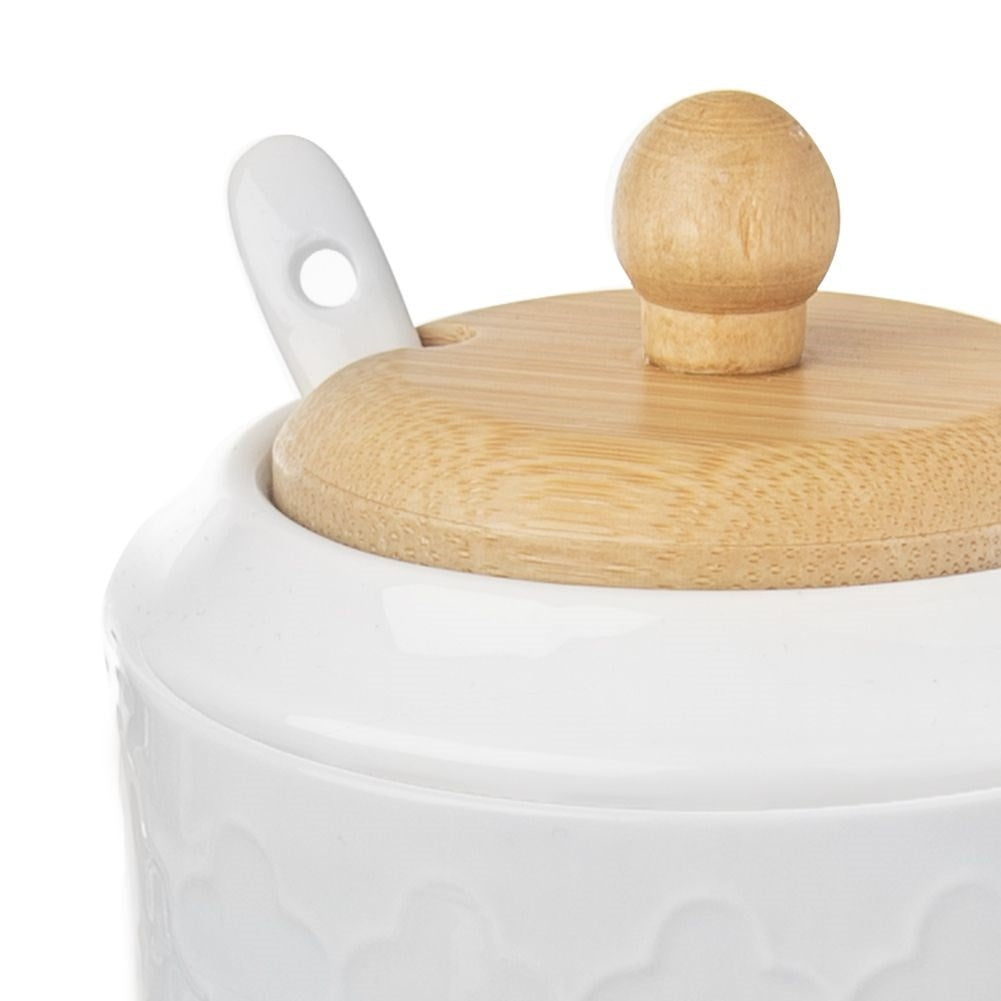 Sugar bowl in porcelain and bamboo for serving and storage
