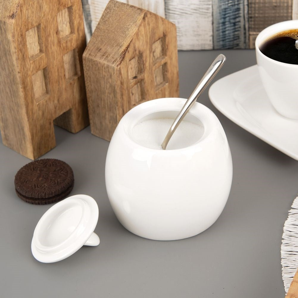 Sugar bowl with lid in porcelain, 240 ml, modern design