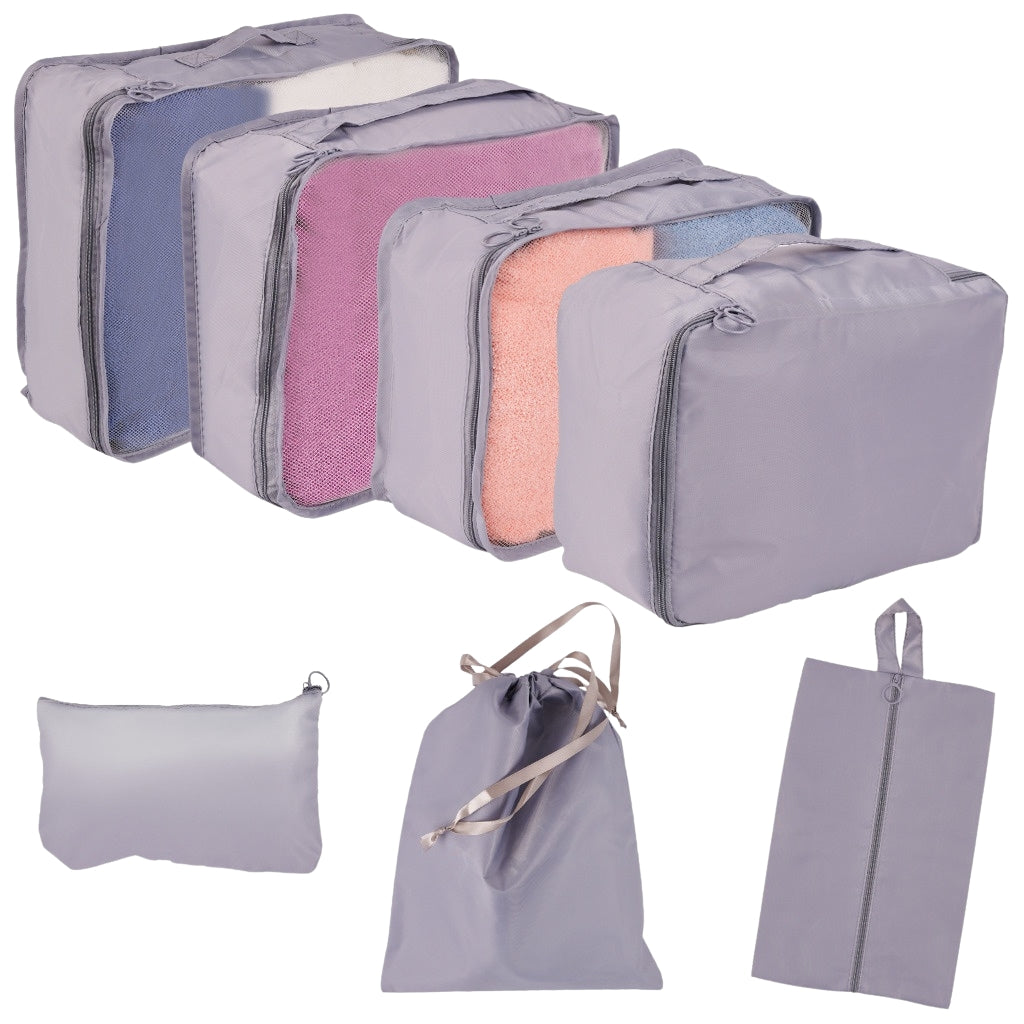 Suitcase organizers travel set 7 pieces clothes storage accessories waterproof bags toiletry bag shoe bag gray