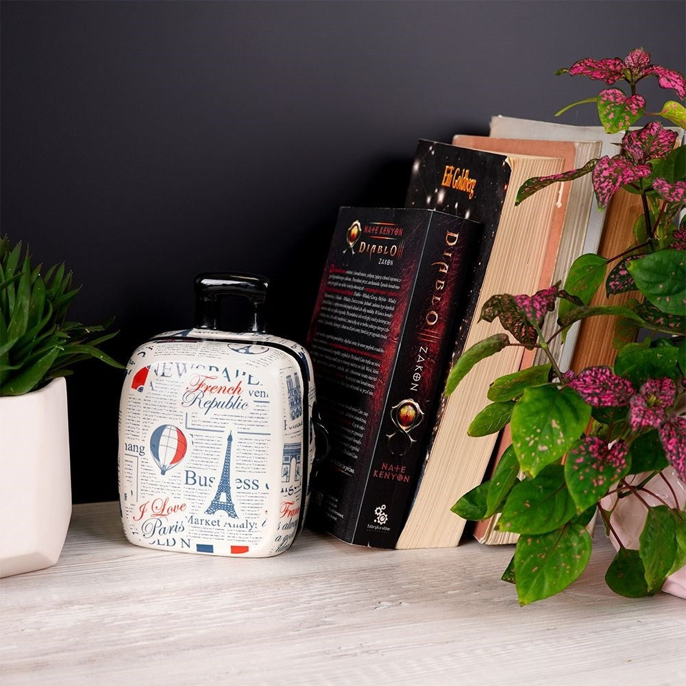 Suitcase shaped piggy bank: Ceramic, White, Paris decorations