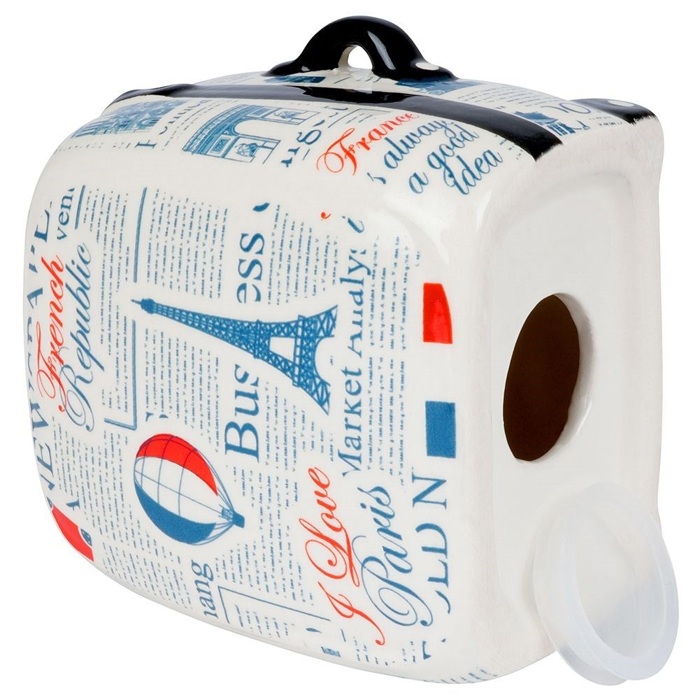 Suitcase shaped piggy bank: Ceramic, White, Paris decorations