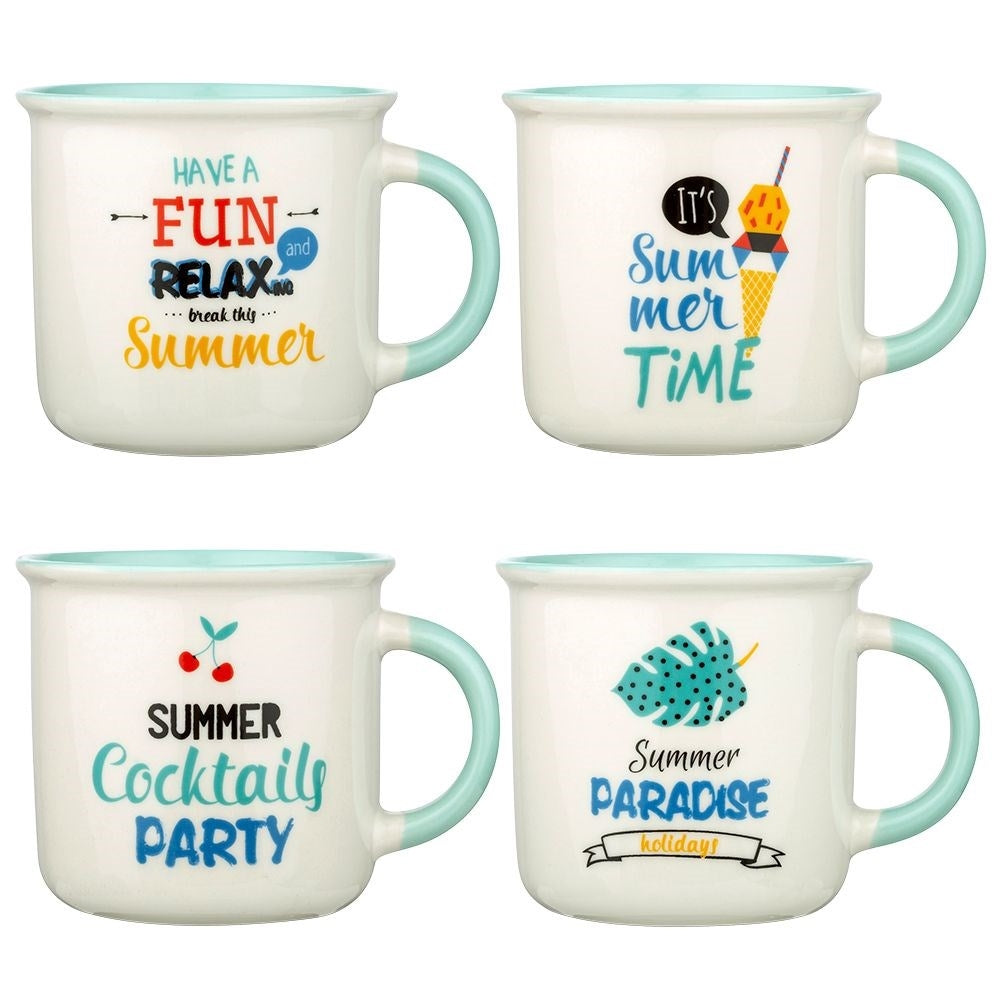Summery porcelain mugs 4-pack, dishwasher safe