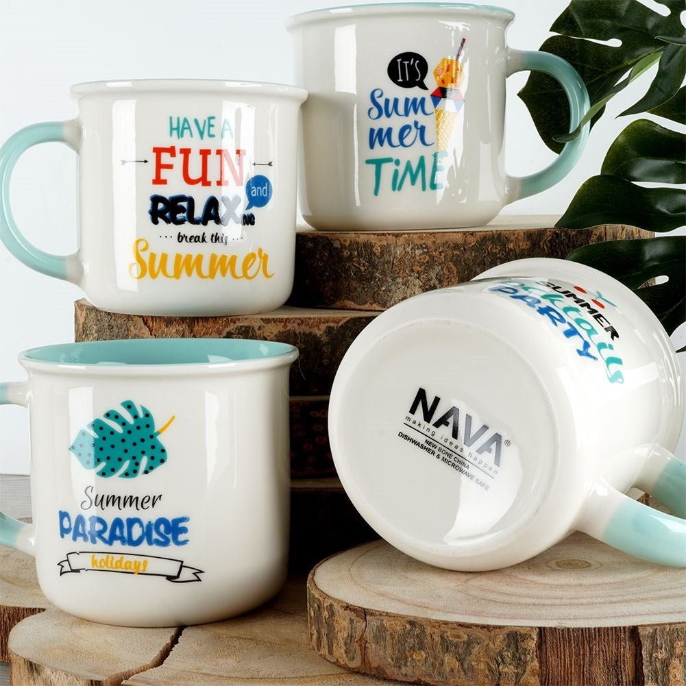 Summery porcelain mugs 4-pack, dishwasher safe