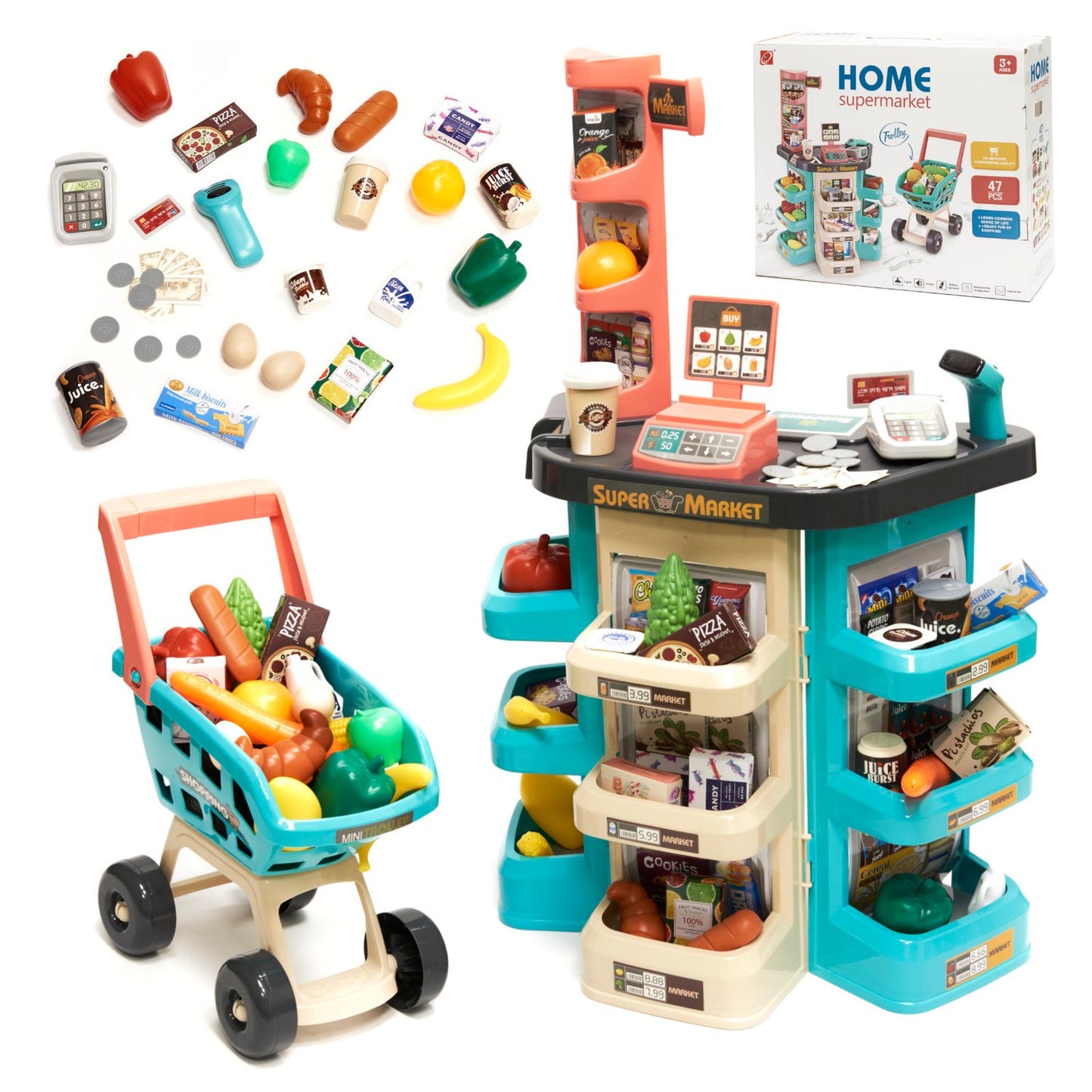 Supermarket shop cash register + mint trolley