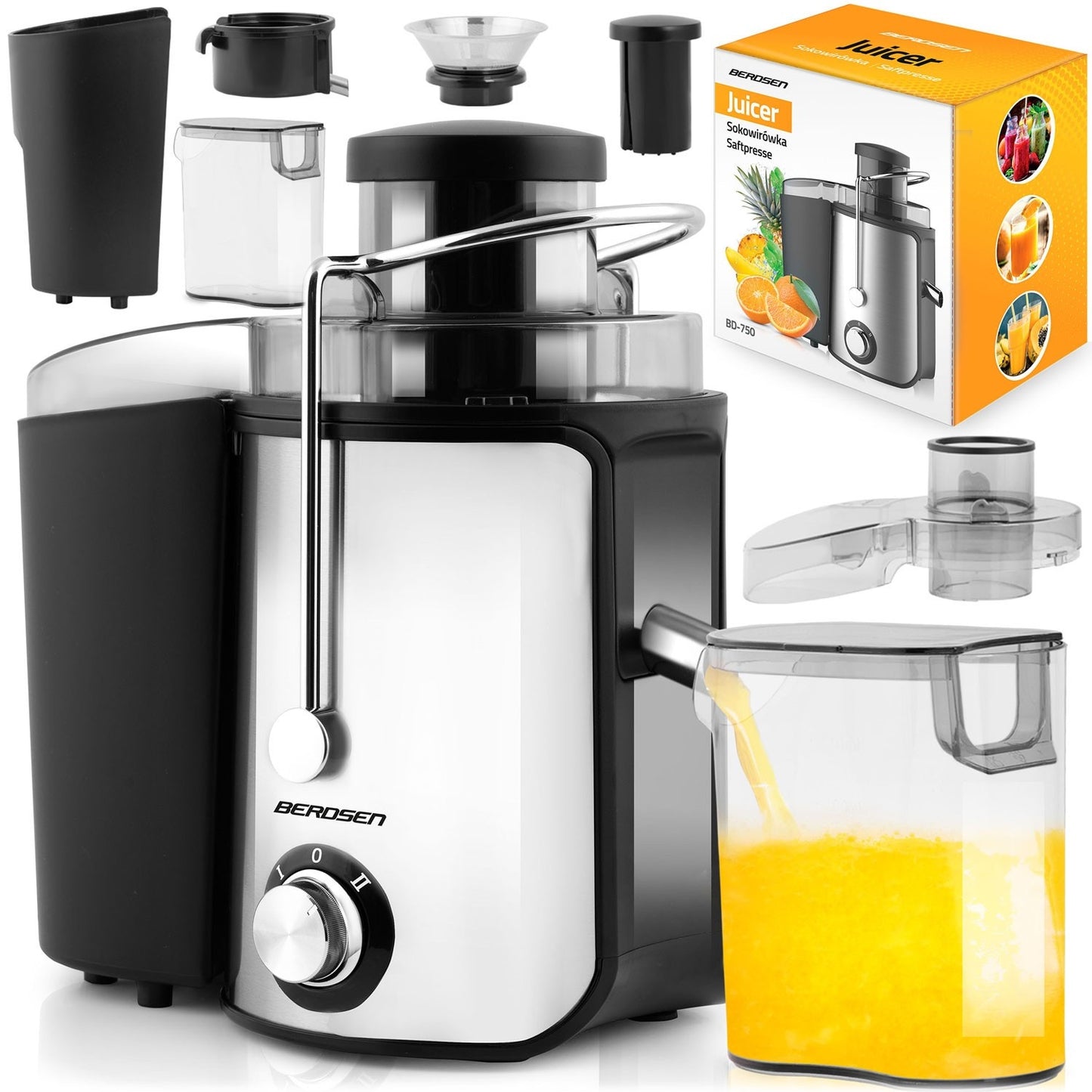 Juicer 600W, Stainless Steel, Black, 0.5L Capacity