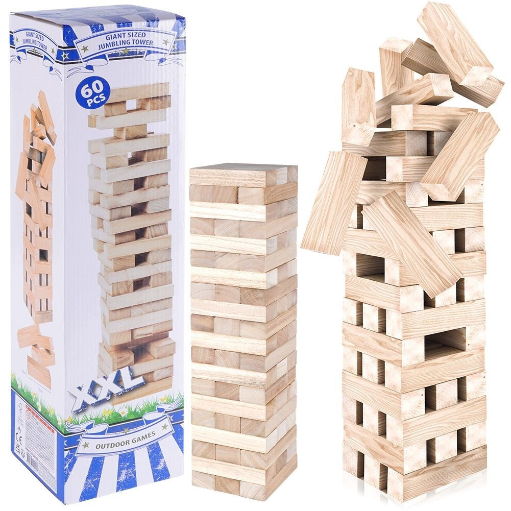 Swinging Tower Game: Balance, Dexterity, Natural Wood, 50cm