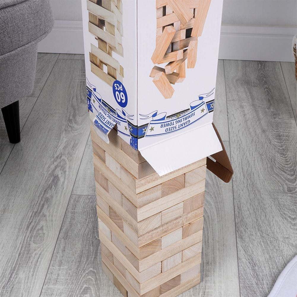 Swinging Tower Game: Balance, Dexterity, Natural Wood, 50cm