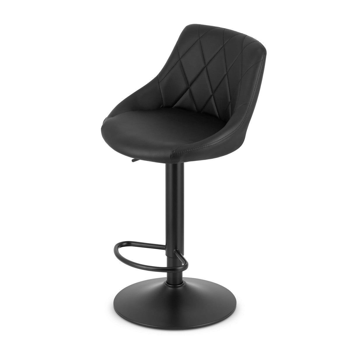 Swivel Bar Stool, Adjustable Height, Black Faux Leather