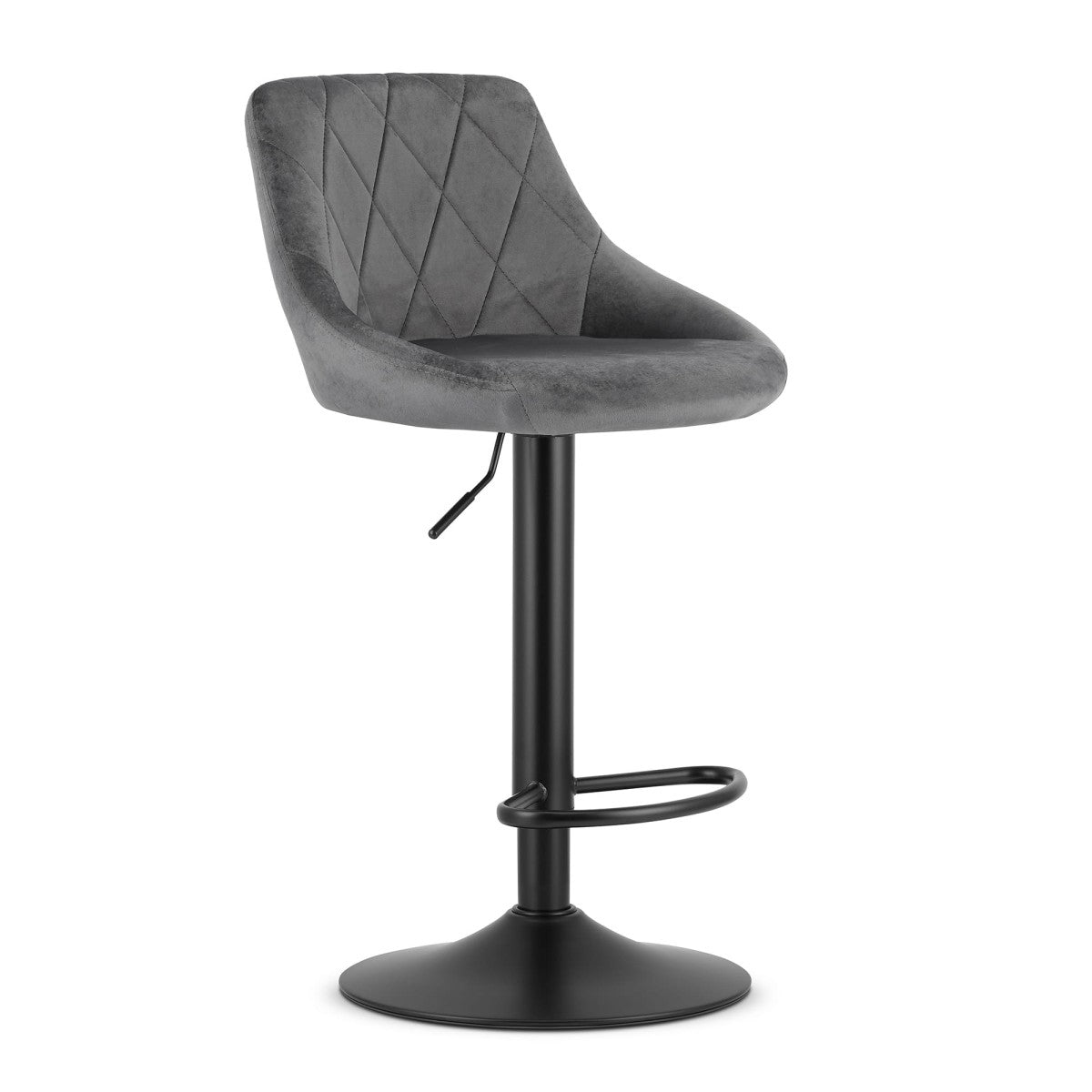 Swivel Bar Stool, Adjustable Height, Grey Velvet