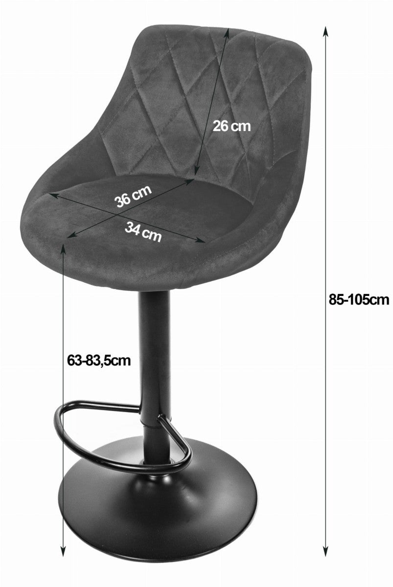 Swivel Bar Stool, Adjustable Height, Grey Velvet