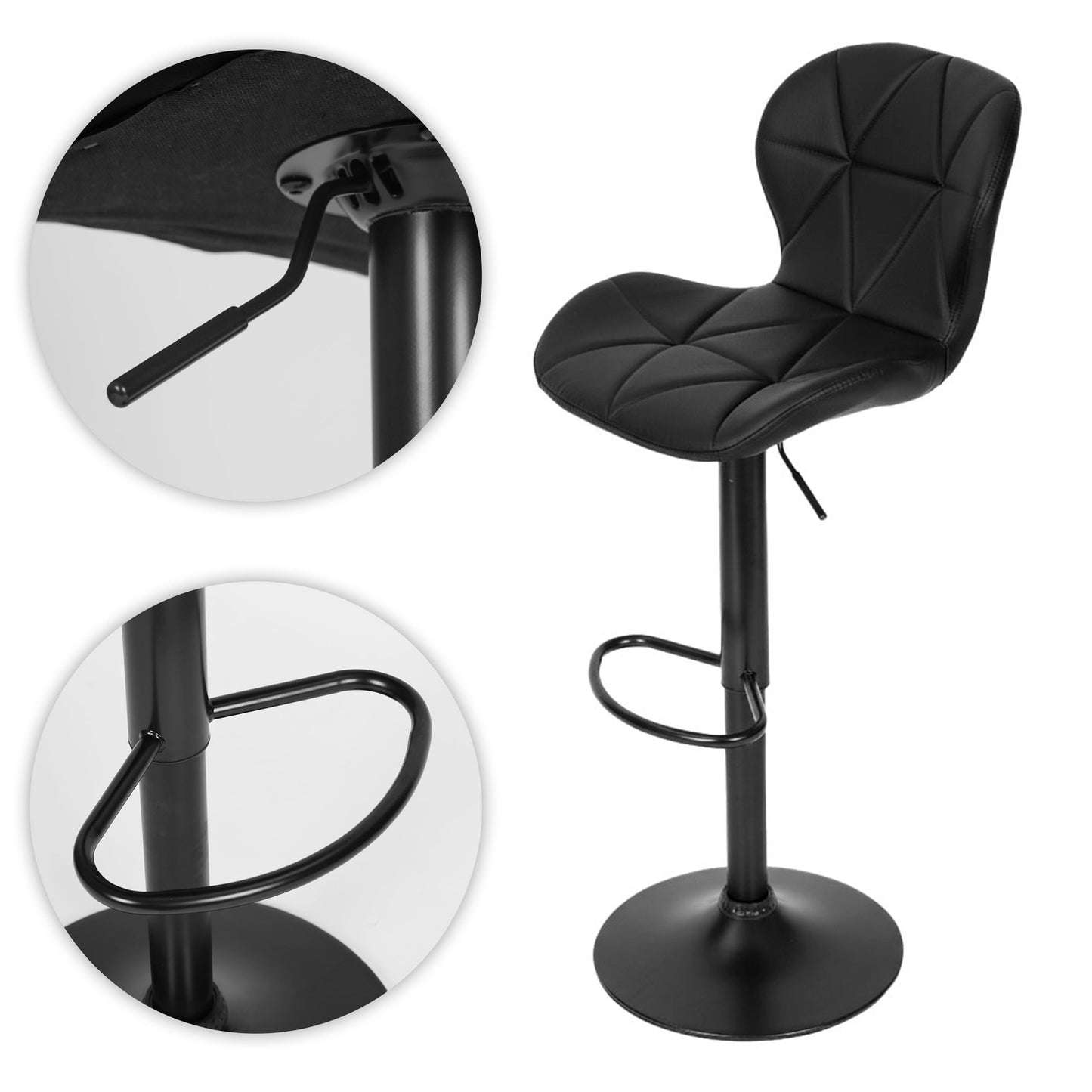 Swivel Bar Stool, Height Adjustable, Black with Footrest