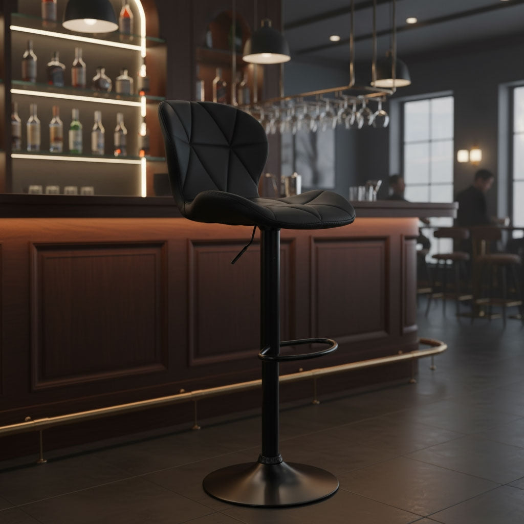 Swivel Bar Stool, Height Adjustable, Black with Footrest