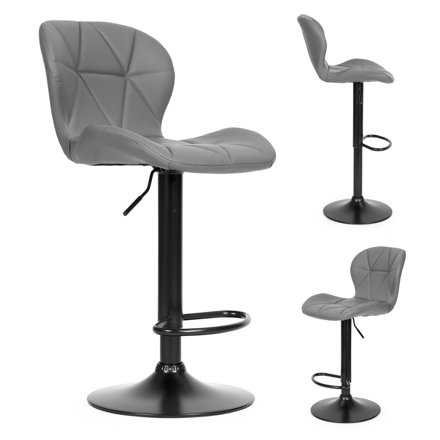 Swivel Bar Stool, Height Adjustable with Footrest, Grey