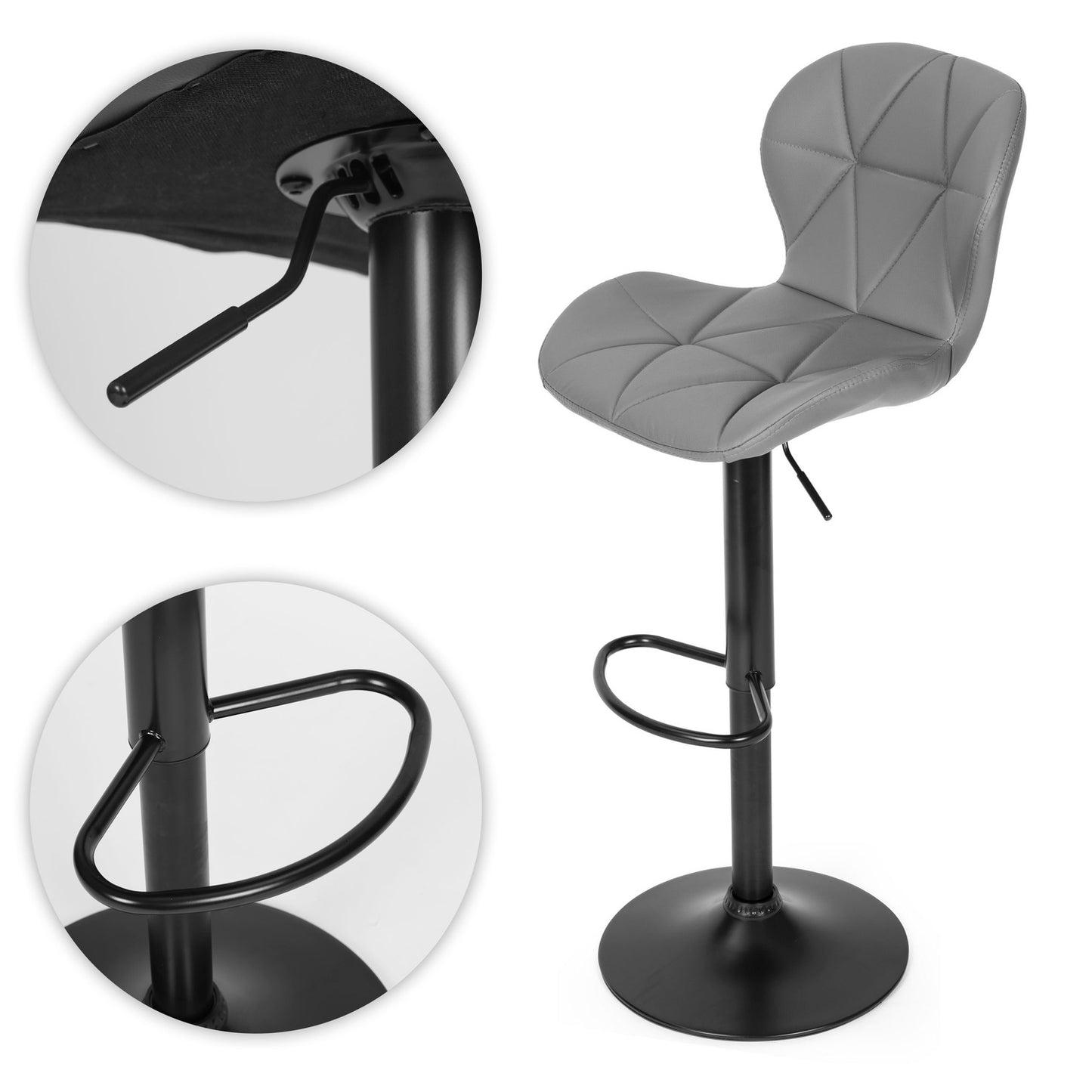 Swivel Bar Stool, Height Adjustable with Footrest, Grey