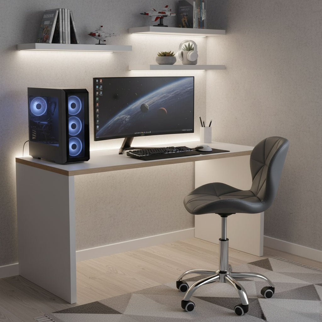 Swivel Office Chair, Height Adjustable, Grey, 100kg Capacity