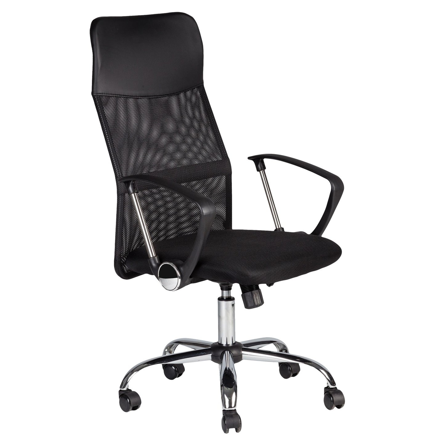 Swivel office chair, chrome legs, high backrest, black