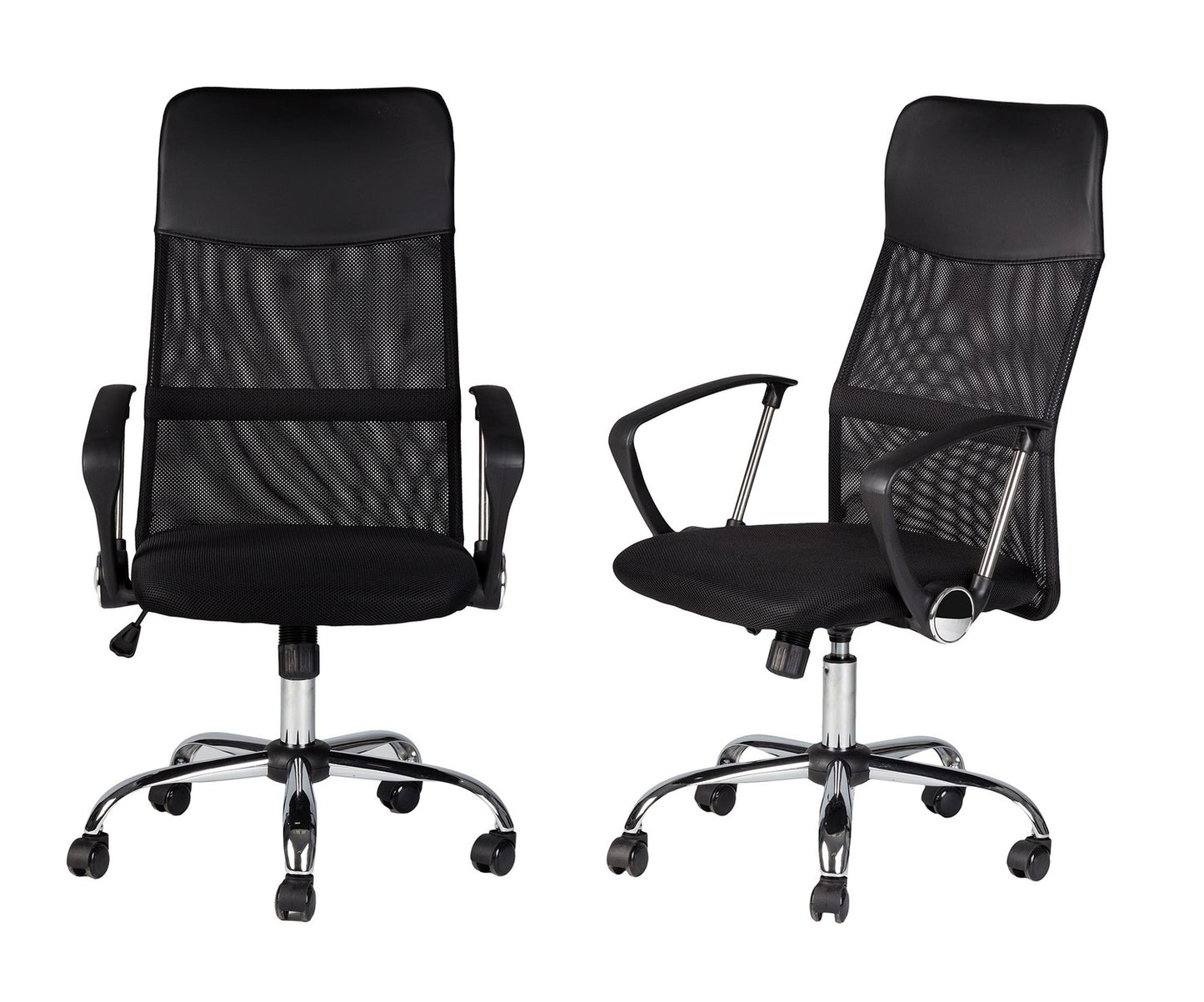 Swivel office chair, chrome legs, high backrest, black