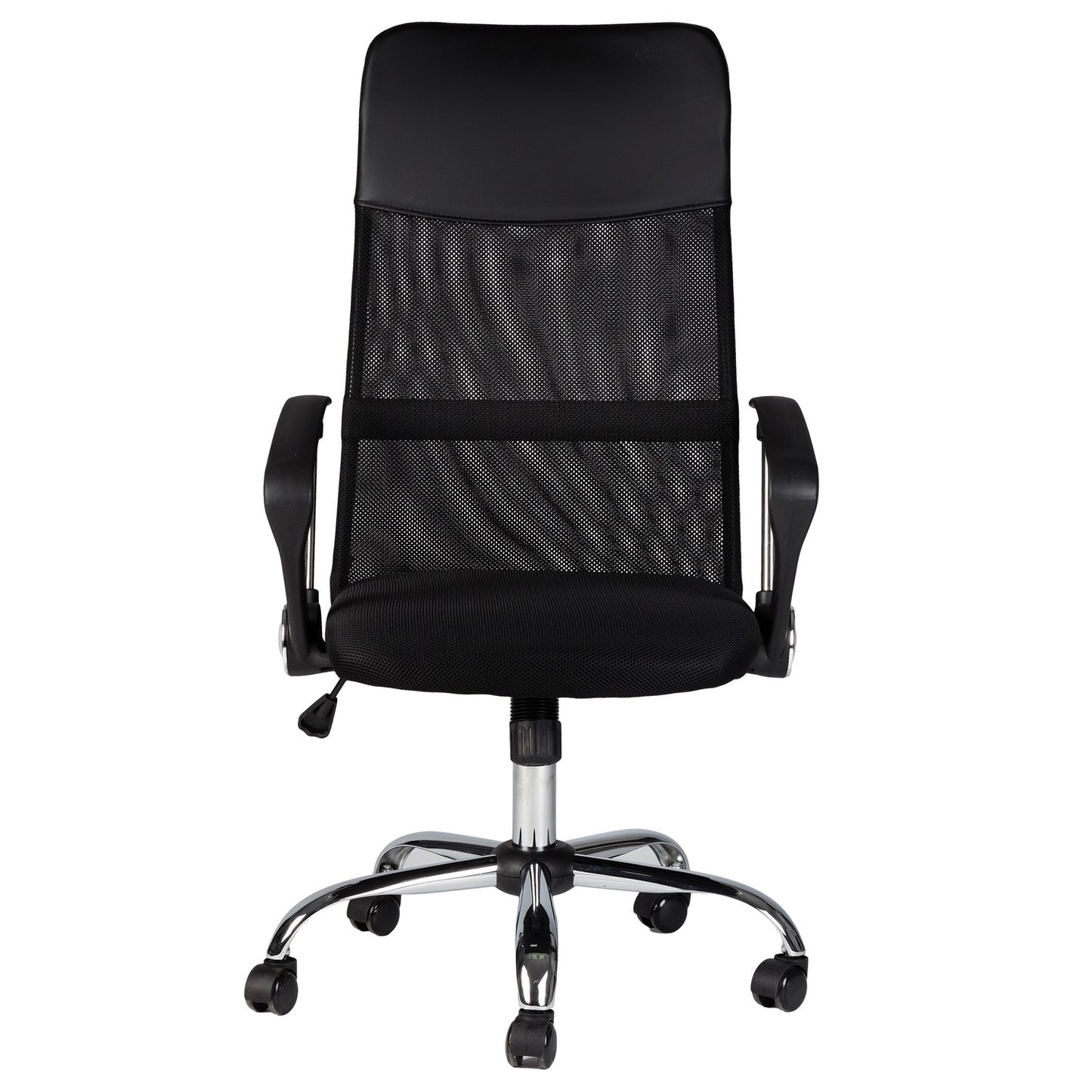Swivel office chair, chrome legs, high backrest, black