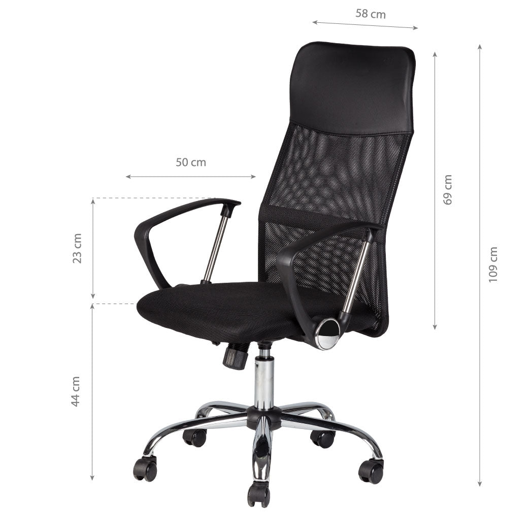 Swivel office chair, chrome legs, high backrest, black