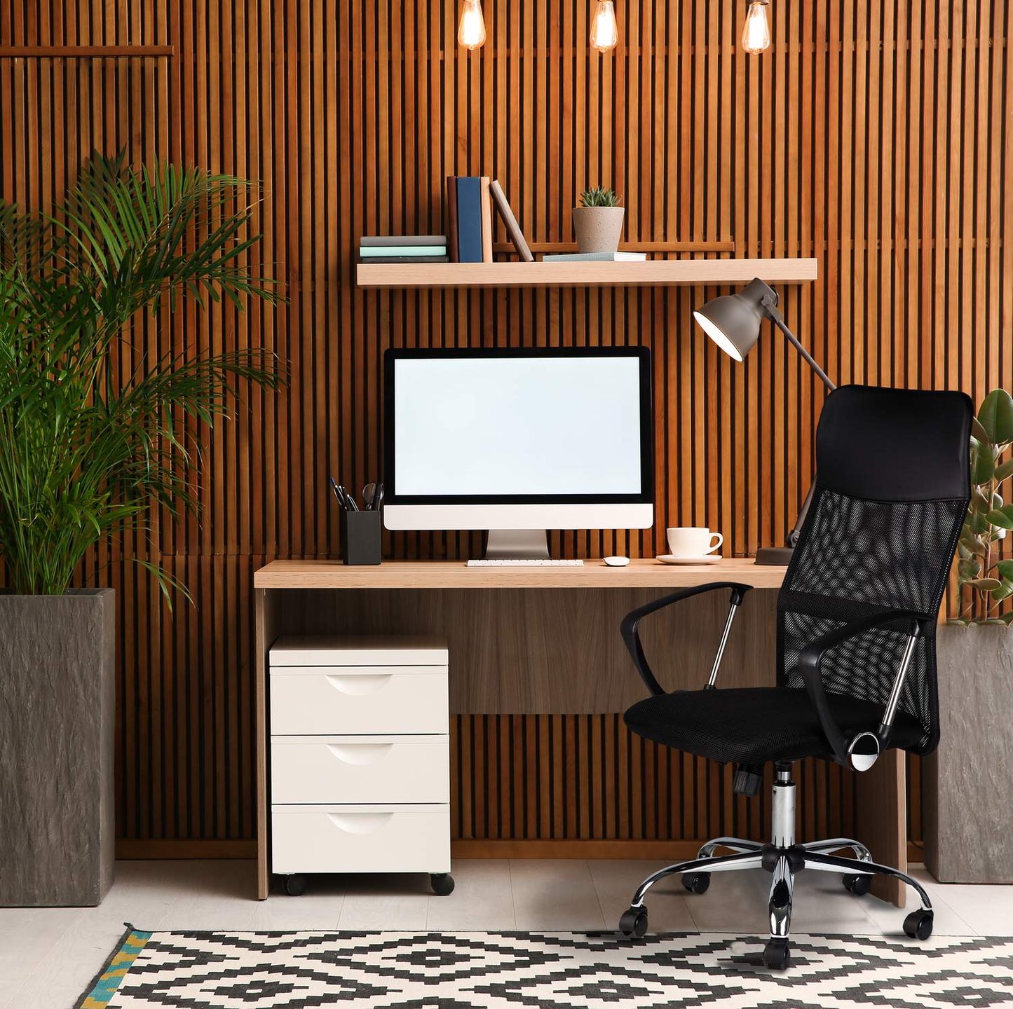 Swivel office chair, chrome legs, high backrest, black