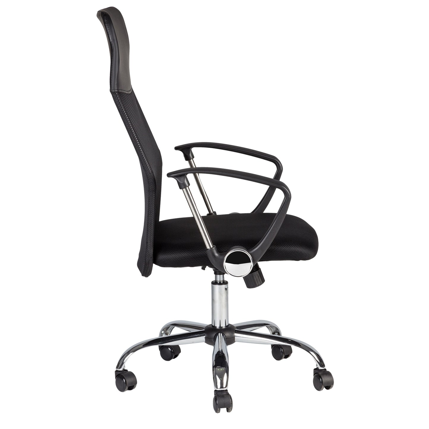 Swivel office chair, chrome legs, high backrest, black