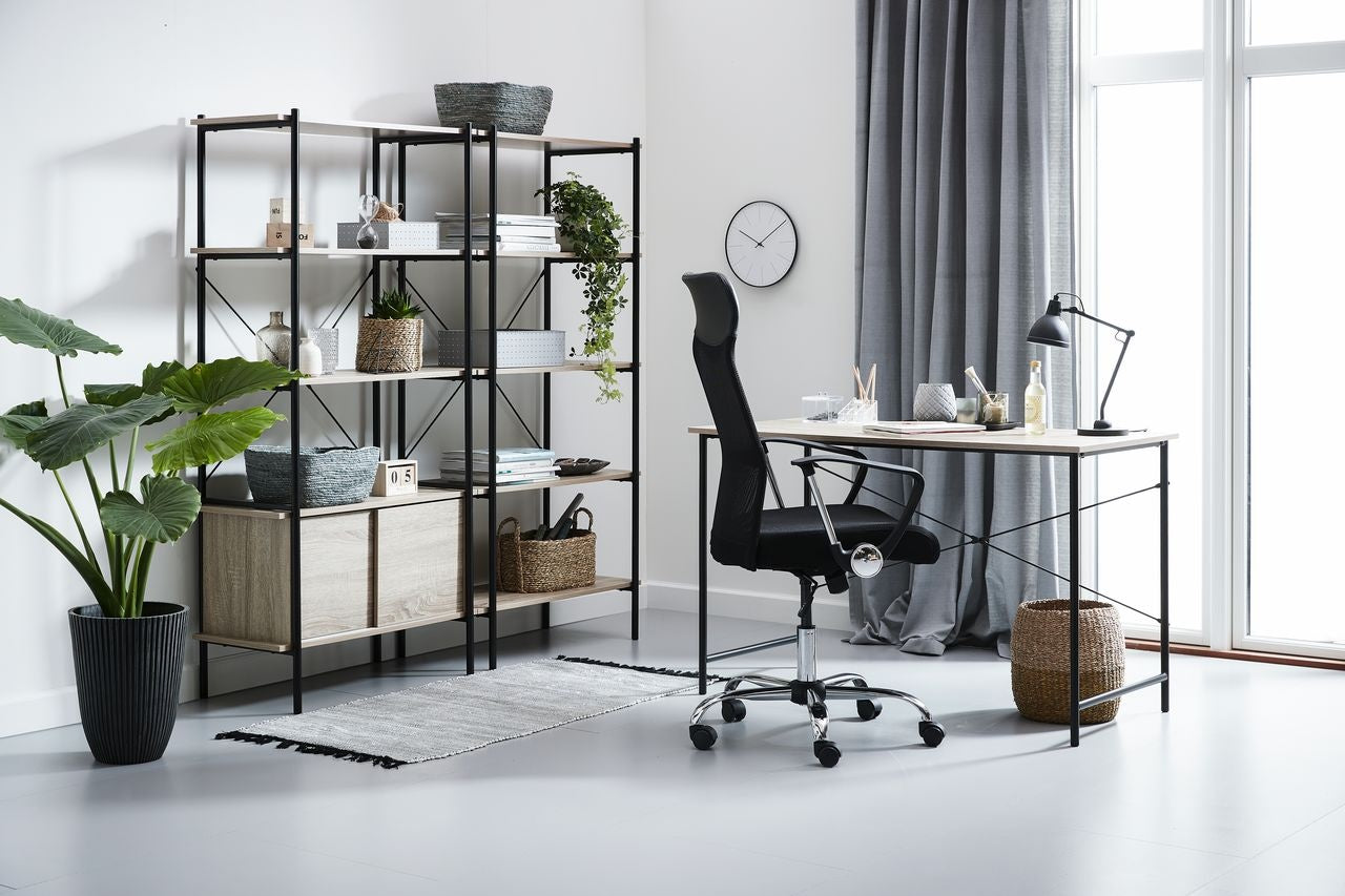 Swivel office chair, chrome legs, high backrest, black