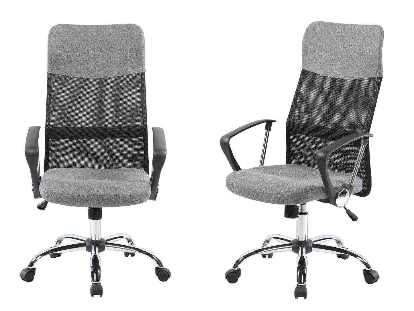 Swivel office chair, chrome legs, high backrest, gray