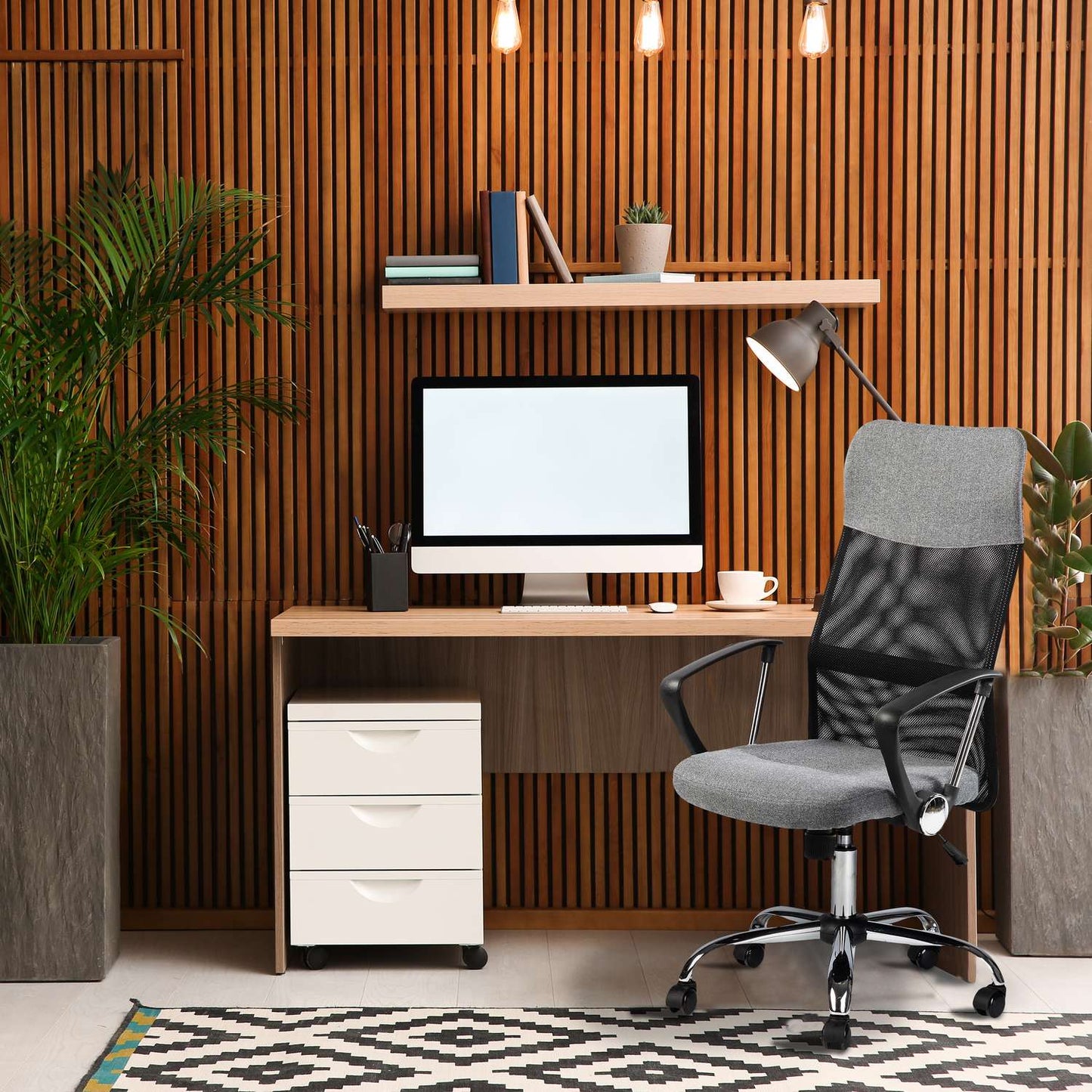 Swivel office chair, chrome legs, high backrest, gray
