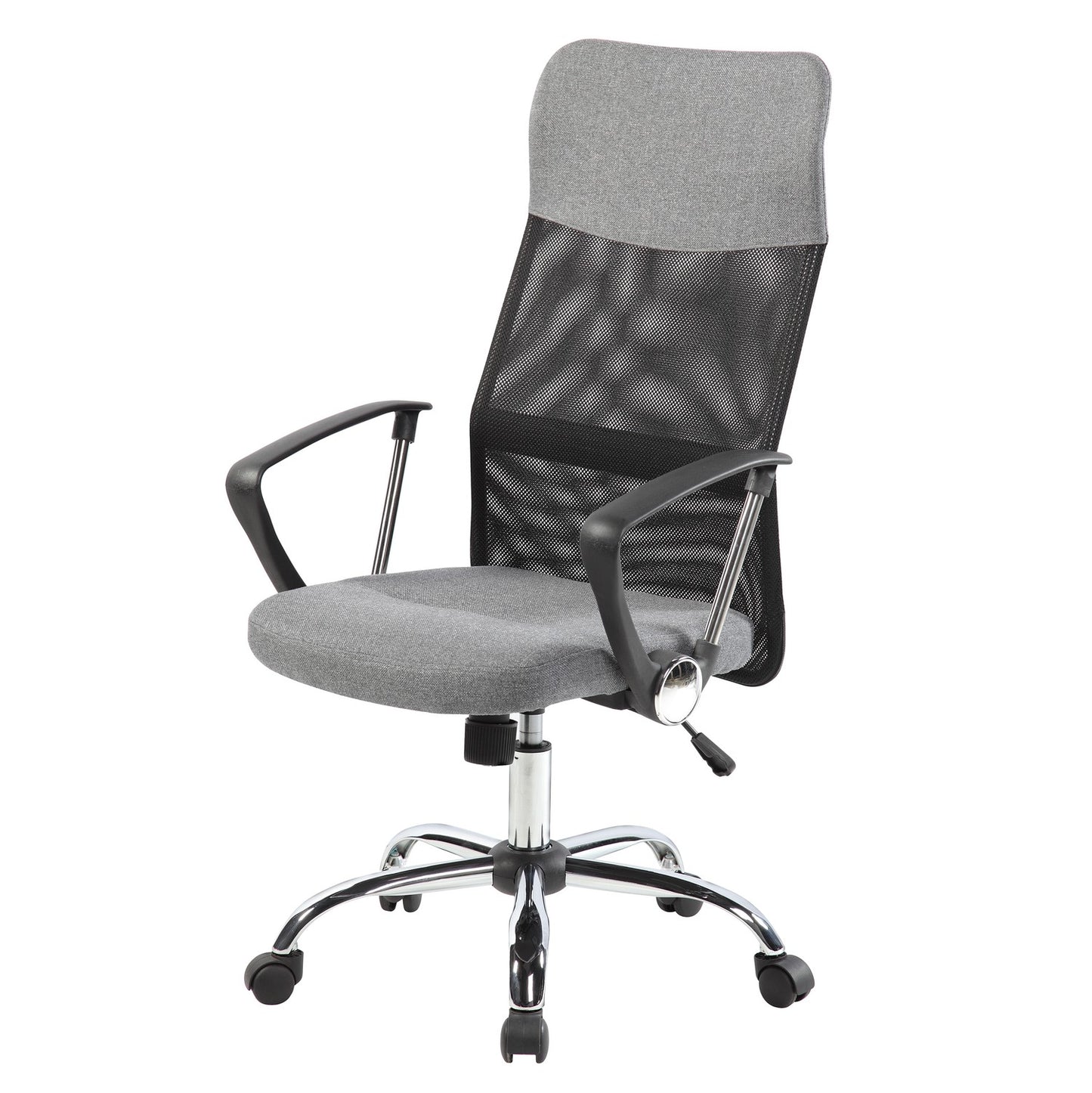 Swivel office chair, chrome legs, high backrest, gray