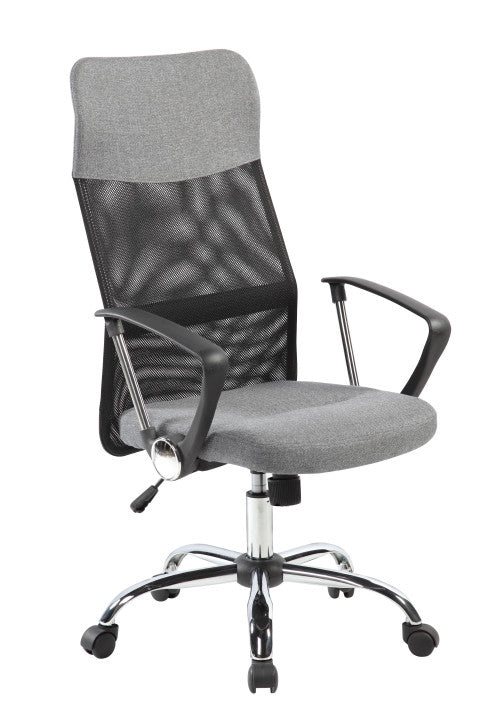 Swivel office chair, chrome legs, high backrest, gray