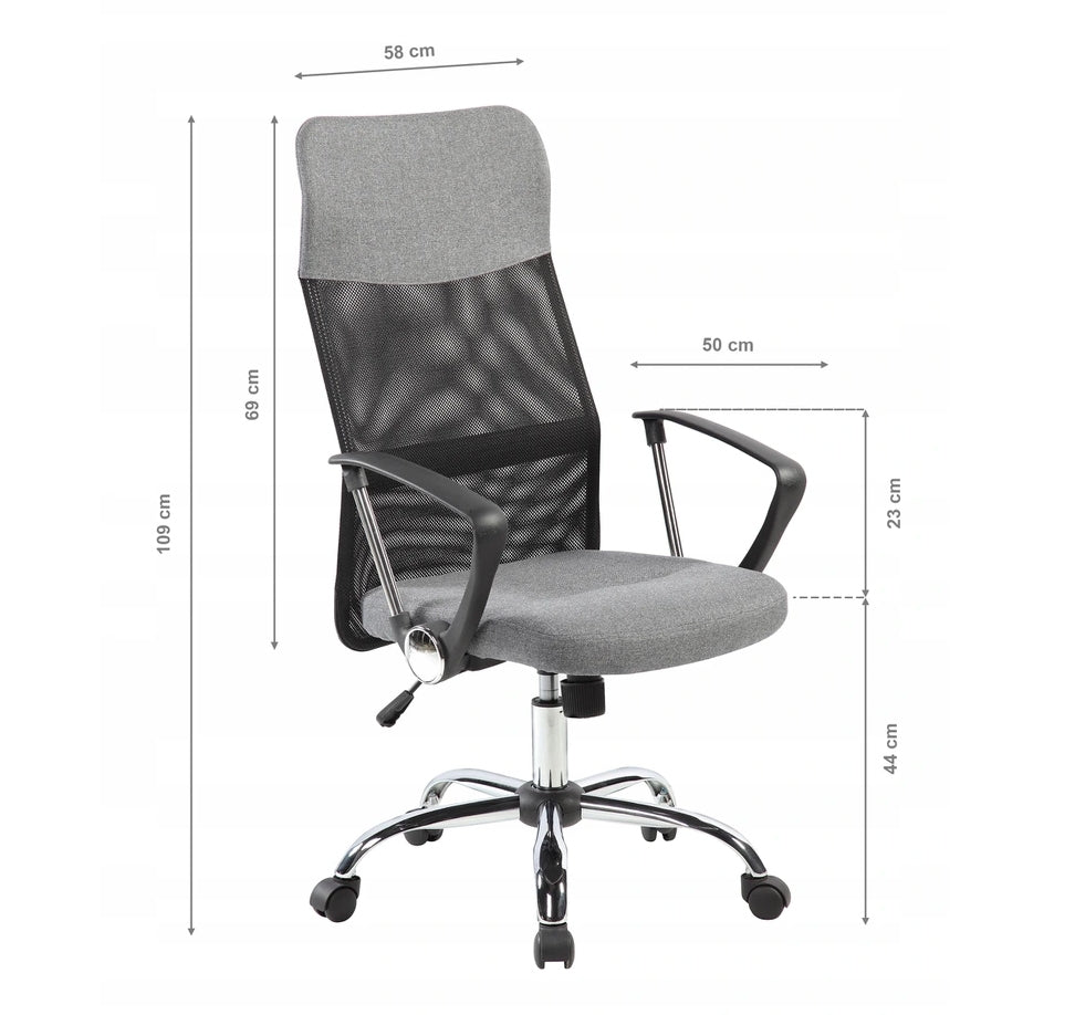 Swivel office chair, chrome legs, high backrest, gray