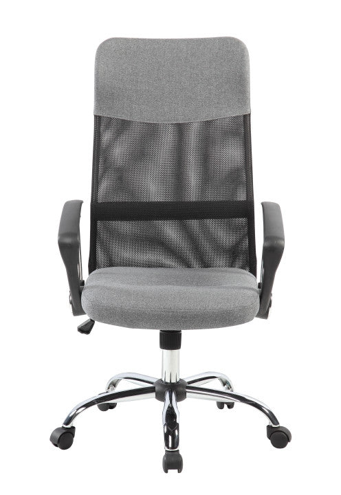 Swivel office chair, chrome legs, high backrest, gray
