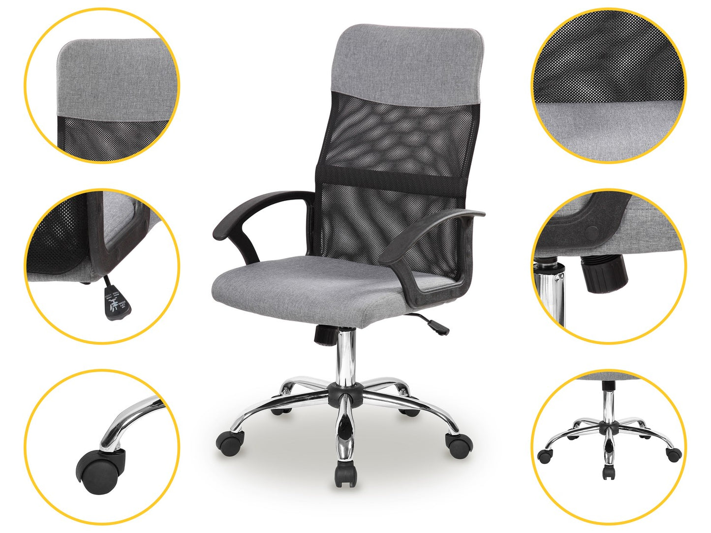 Swivel office chair with mesh backrest, gray