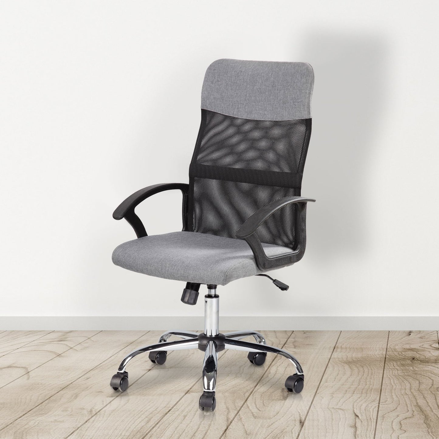 Swivel office chair with mesh backrest, gray