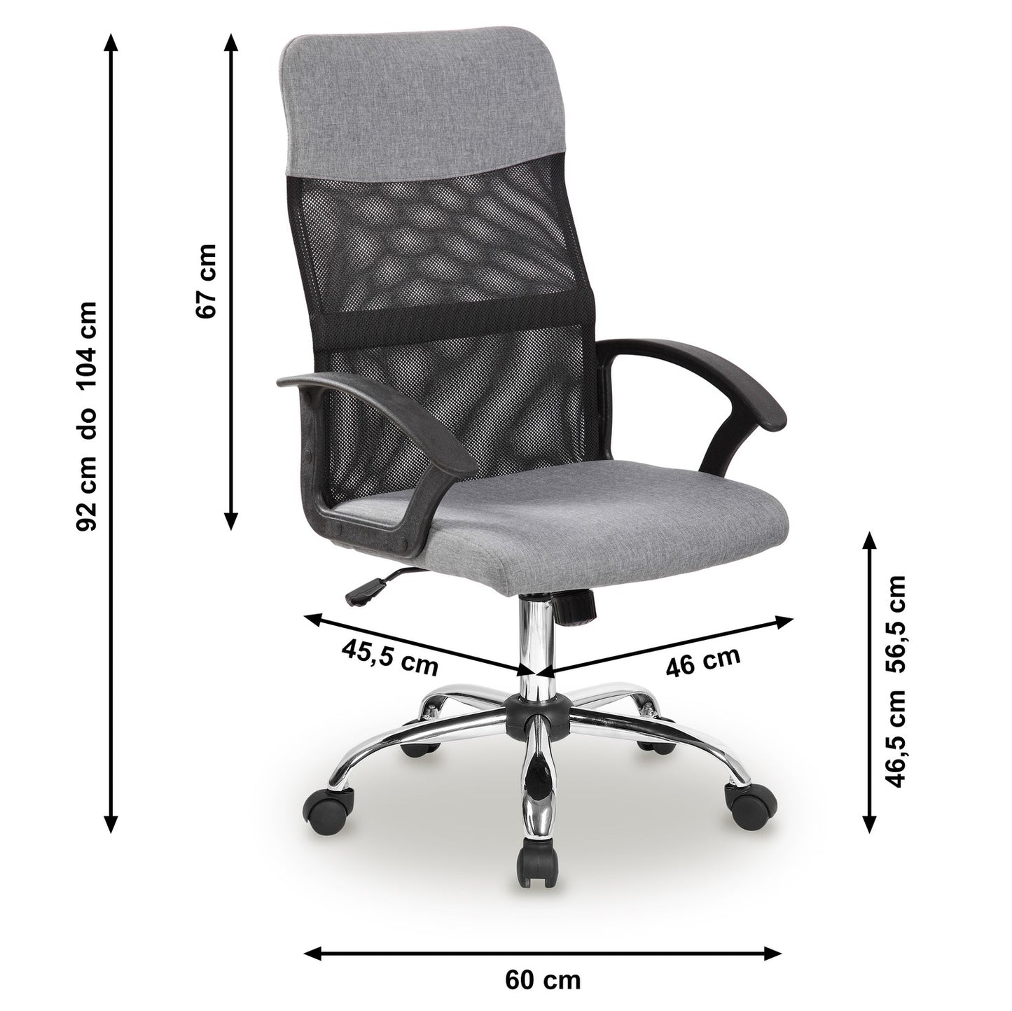 Swivel office chair with mesh backrest, gray