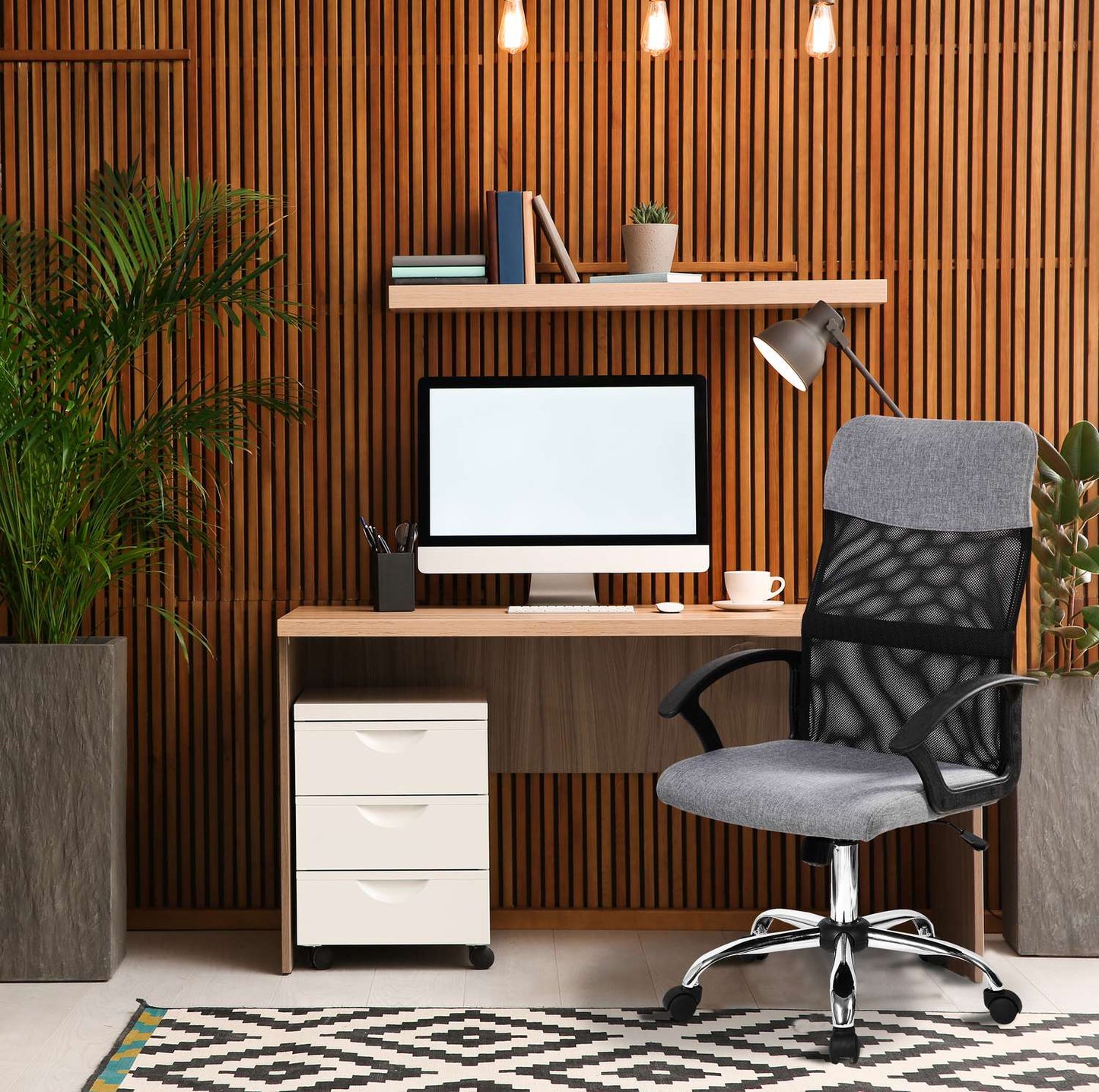 Swivel office chair with mesh backrest, gray